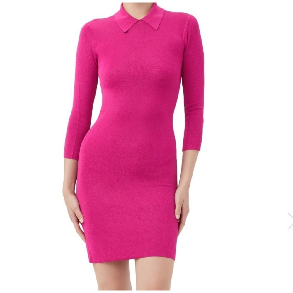 New L Trina Turk Bookish Collared Pink Fuchsia Hot Pink Minidress Dress Knit